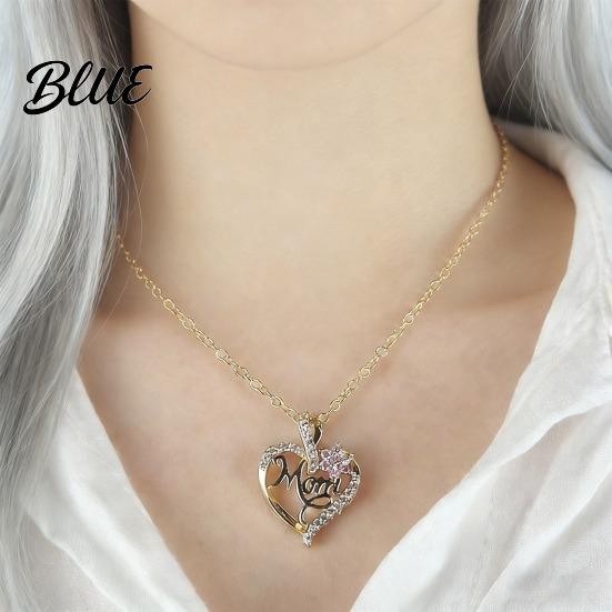 Rhinestone Flower Necklace Heart Pendant Mom Women Love Colorfast Alloy
