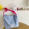 Lazy wind contrasting color plaid canvas bag women's new Mori literary and artistic style shoulder bag commuter tote bag