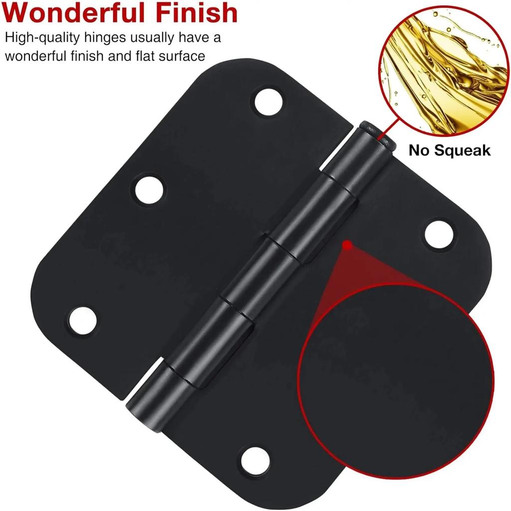 2pcs Round Matte Black Door Hinge 3.5inch 5/8" Iron Dual Folding Residential Standard Bedroom Indoor Door Hardware Control