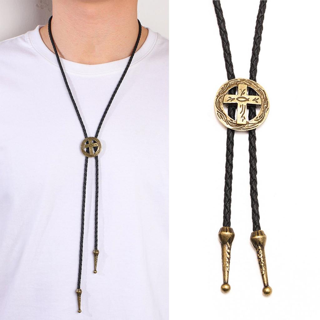 Bolo Tie för Män Western Cowboy Stil Slips med Ihålig Kors Spänne Dekorationer Kostymtillbehör
