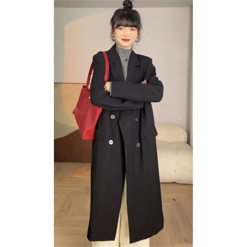 Grauer High-End Damen-Trenchcoat im koreanischen Stil 2025 - Lockere Passform, Anzugdesign für Frühling, Herbst und Winter