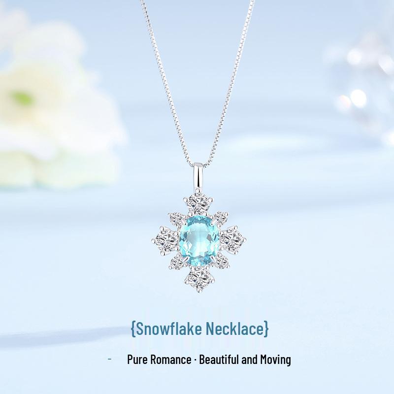 Tichiya Natural Topaz Snowflake Necklace for Women, S925 Sterling Silver, High-End Fashion Accessory
