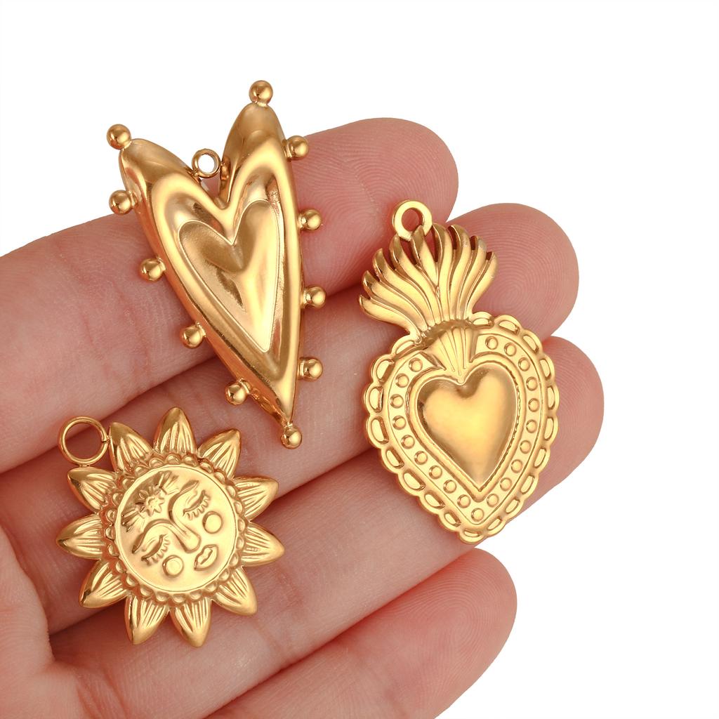 3Pcs Large Heart/Sun Face/Flower Charms Stainless Steel Rectangle Big Pendants for Jewelry Connector DIY Necklace Jewelry Making