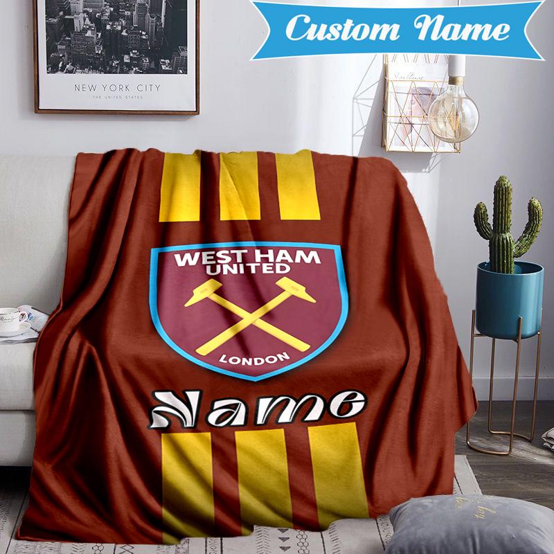 Custom Name West Ham Crests Pattern Blanket Lightweight Ideal Bedding Blanket Perfect for Travel, Camping, Living Rooms, Sofas, Christmas gift