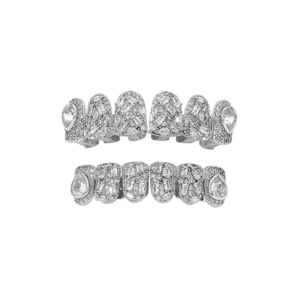 HotSale Hip Hop Men Grillz Full Micro Pave Zircon Iced Out Rapper Stage Cosplay Bling Teeth Decoration Jewelry