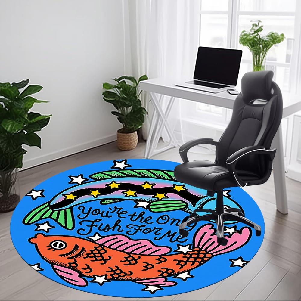 1pc Fish Love Office Round Area Rug, Indoor Mat Suitable For Office, Under Office Chairs Bedroom Living Room Home Decor, Room Deco