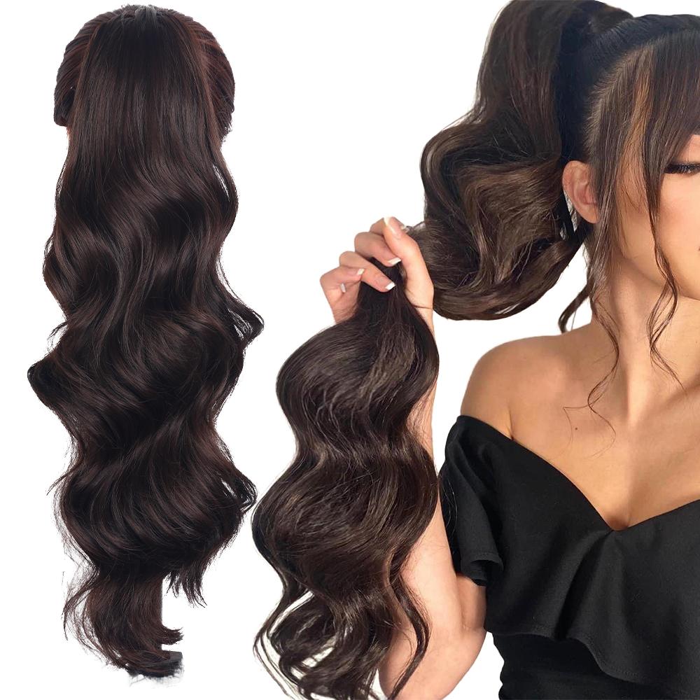 Hochtemperaturfaser Damen Lang Lockig Body Wave Selbstklebend Pferdeschwanz Weich Mehrere Farben Europäisch Amerikanisch Cosplay