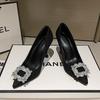 Europe and the United States are not tired of feet, rhinestone square buckle 2025 pointed head fashion versatile stiletto high heels temperament