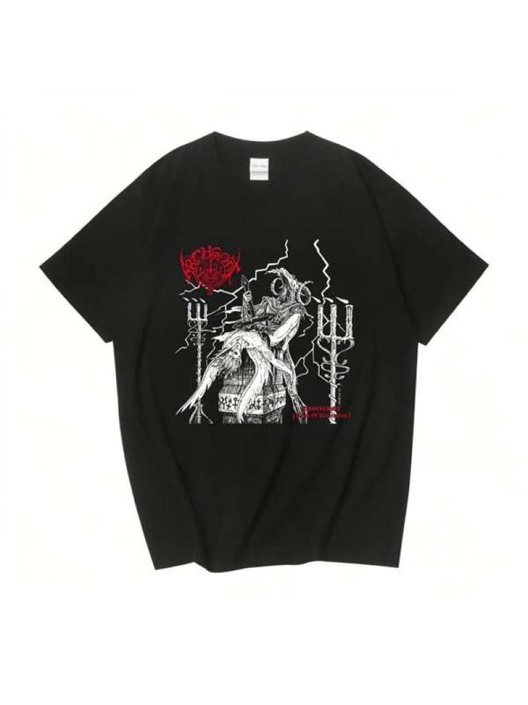 Unisexs And Womens Casual Round Neck Tshirt Dark Style Archgoat Death Black Metal Summer Printed Short Sleeved Tshirt