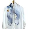 Bysifa|China Style Lotus Blue White Women100% Silk Scarf Hijab Cape Bandana Fall Winter Large Square Head Scarves Shawls 90Cm