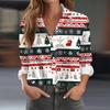 Skjortebluse for kvinner Juletrykkknapp Langermet Casual Basic skjortekrage Vanlig topp