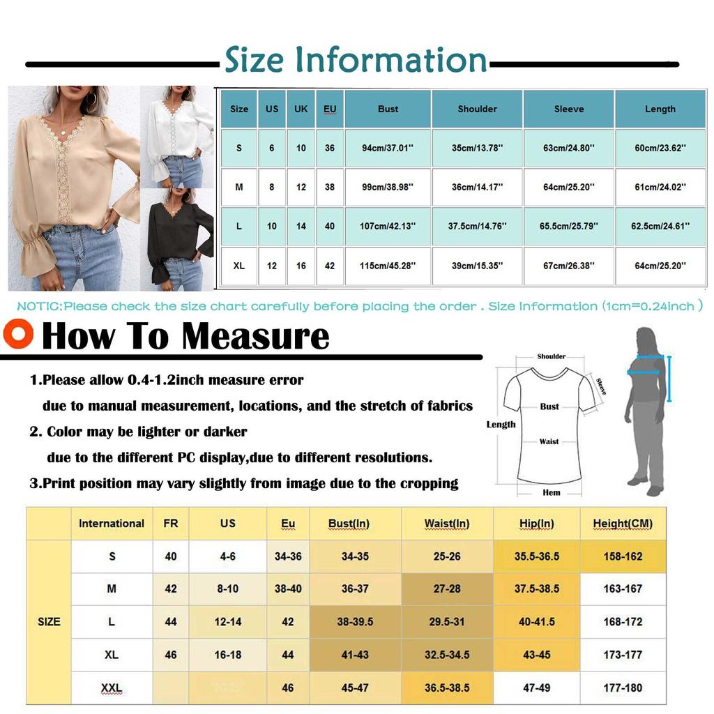 Womens Fashion  V-neck Long Sleeve Flared Sleeves  Lace Base Shirt Blouse Tops
