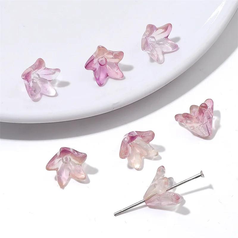 ZW52 20pcs 10x13mm Colorful Lily Cute Flower Glass Bead Charm Handmade Diy Earrings Necklace Bracelet Jewelry Accessories