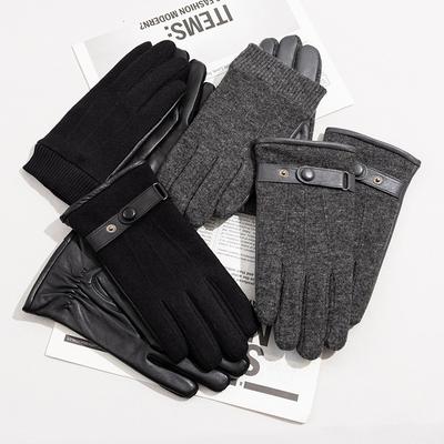 Genuine Leather Gloves Men's Wool Cashmere and Sheepskin Gloves  Winter Warm Cycling Clothing and Accessories  Finger Gloves