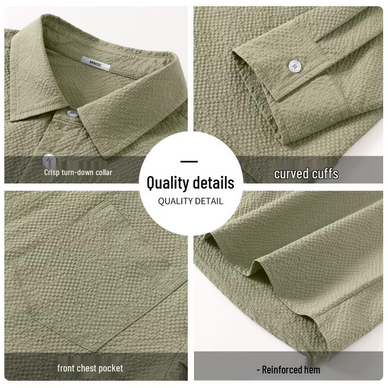 MINISO Men's Three-Proof Textured Seersucker Long-Sleeve Shirt