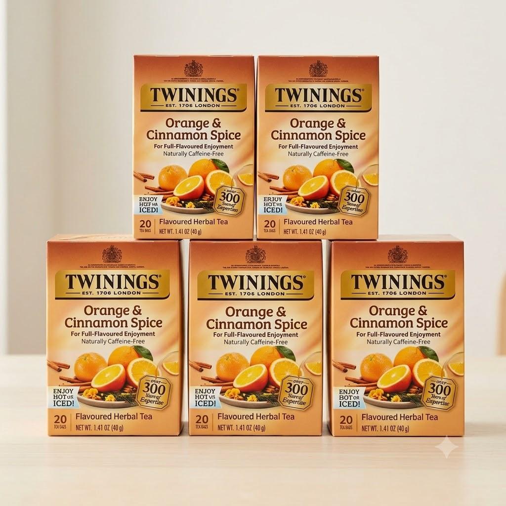 Thé Herbal Aromatisé Twinings, Orange & Cannelle Épicée, Sans Caféine, 20 Sachets de Thé, 40g (1,41 oz)