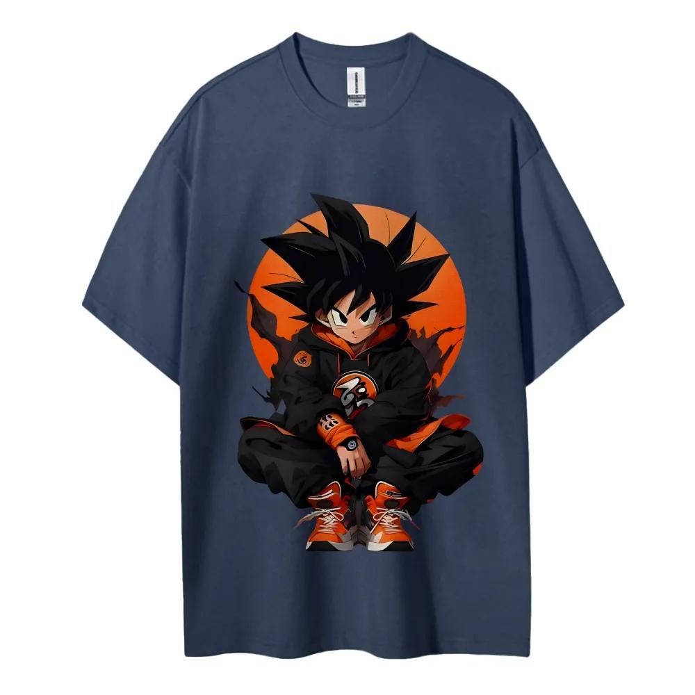 2026 Summer Dragon Ball Goku Streetwear Style Print Oversized Crew Neck TShirt 100 Cotton Casual Tops for Unisex Women Kids