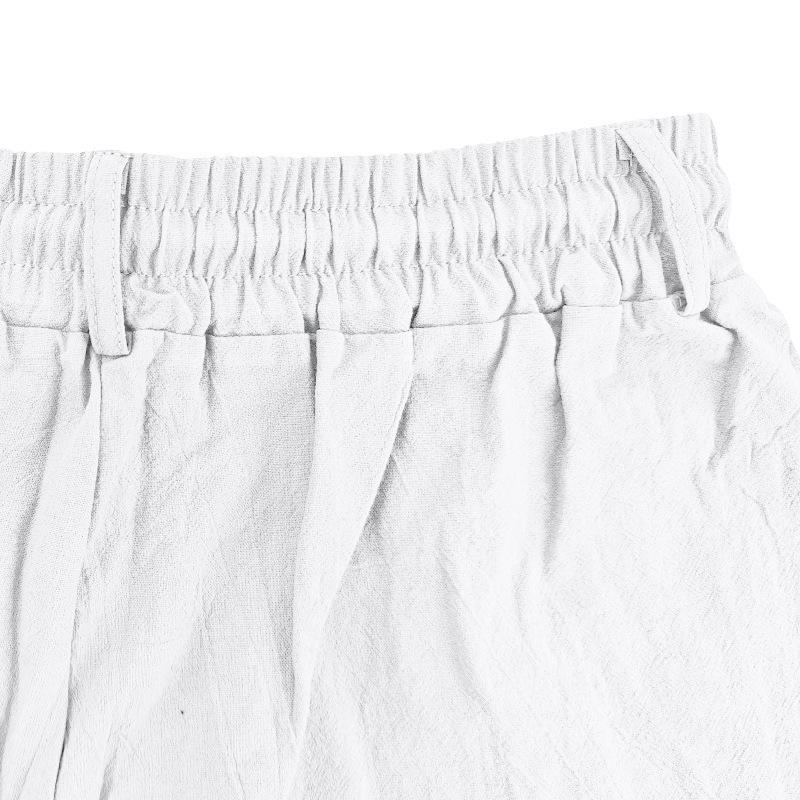 Men's Loose Fit Linen Beach Shorts with Elastic Waistband and Drawstring