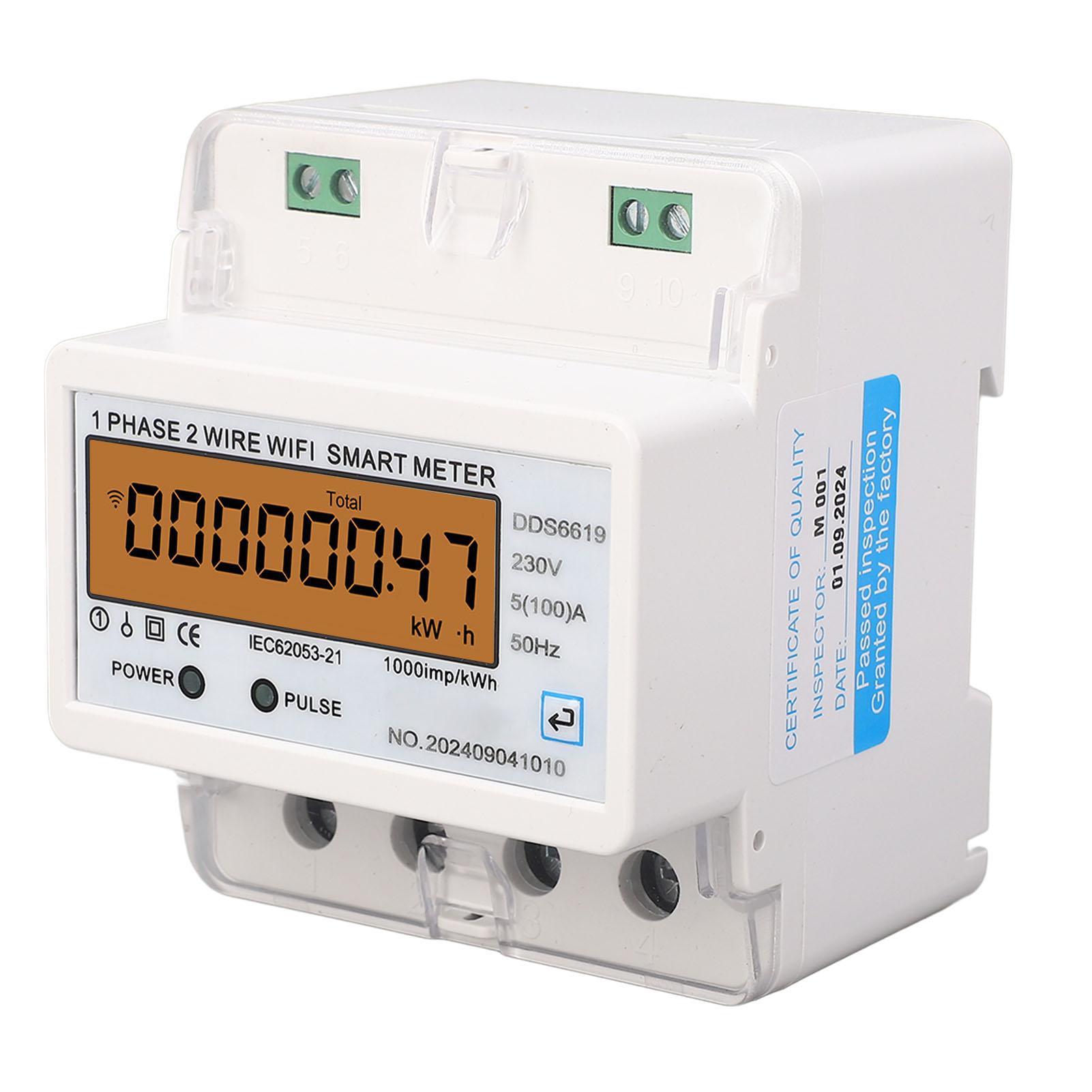 

WiFi Розумний Лічильник 1 Фаза 2 Дроти DIN-рейка для Tuya Енергія Напруга Струм Коефіцієнт Потужності Частота