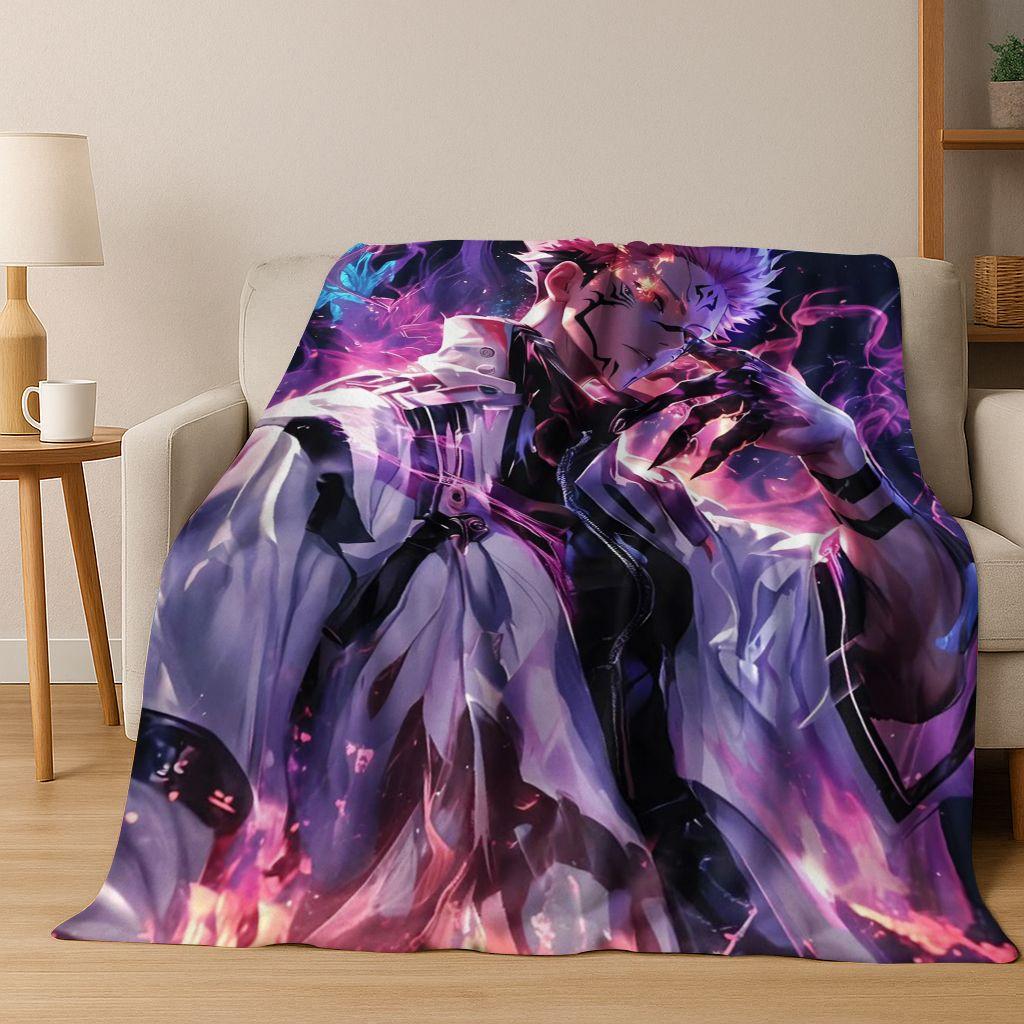 Anime Jujutsu Kaisen Yuji Satoru Cartoon Flanelldecke, Gemütliche Weiche Überwurfdecke für Zuhause Schlafzimmer Bett Sofa Picknick Abdeckung Geschenk Kind