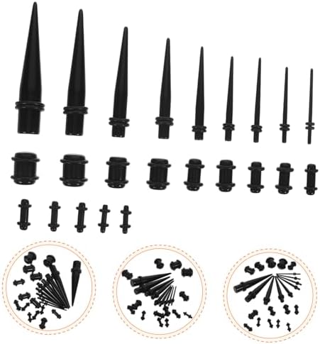 OATIPHO Ear Tapers 23Pcs Black Acrylic Spiral Expander Plugs for Gentle Piercing Stretching Kit