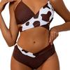 2025 Cow Print Patchwork Swimsuit Women High Waist Two- Piece Bikini Cross V-neck Bathing Suit Lace-up Backless Beach Swimwear
