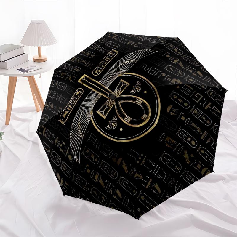 1PC Egyptian theme Umbrella Portable Folding Umbrella Iron Frame Hole Bone Structure Outdoor Home Umbrella A2
