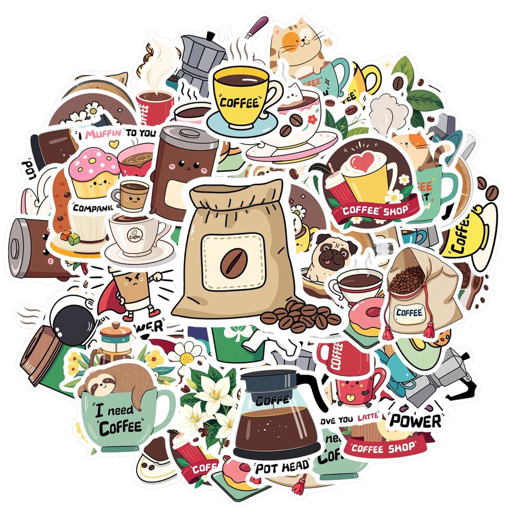 35pcs-50pcs Cartoon Beverages Stickers Cute Coffee  Stickers DIY Stickers For DIY Phone Laptop Scrapbook Bike Guitar