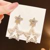 Star Rhinestone Earrings Women's Pearl Silver Needle Earrings Pentagram Hollow Geometric Pearl Diamond Spring Stud Earrings