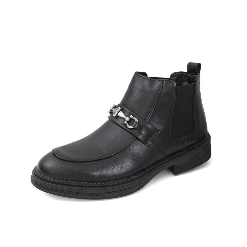 Men s Large High-Top Leather Chelsea Boots - Slip-On, Autumn/Winter Style, Mid-Top Martin Design 41 чёрный