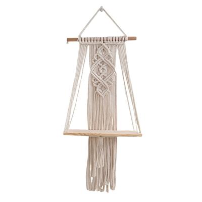 Bohemian Elegant Floating Shelf Handwoven Tapestry Storage Rack Practical Cotton Rope Hanging Shelf for Home Decoration