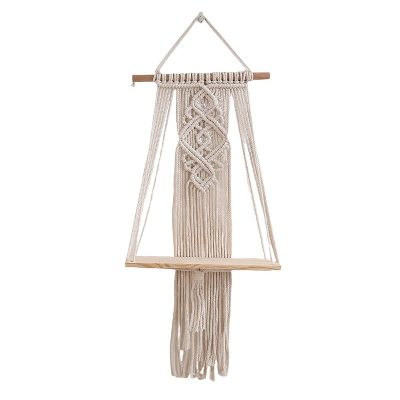 Cotton Rope Storage Rack for Bedroom Handwoven Tapestry Storage Rack Swing Rope Floating Shelf Wall Hanging Organizer