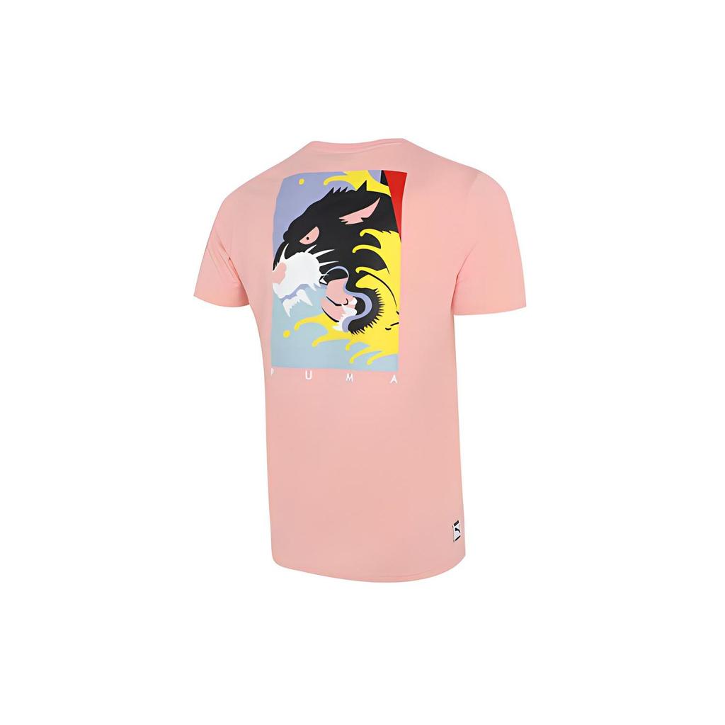Puma Fierce Cat Tee Letter Print Short Sleeve T-Shirt Unisex Tops Peach-Pink 578840-19