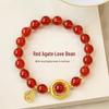 Vietnamese Gold Red Agate Love Bean Bracelet with Copper Gold-Plated Fu Pendant for Women