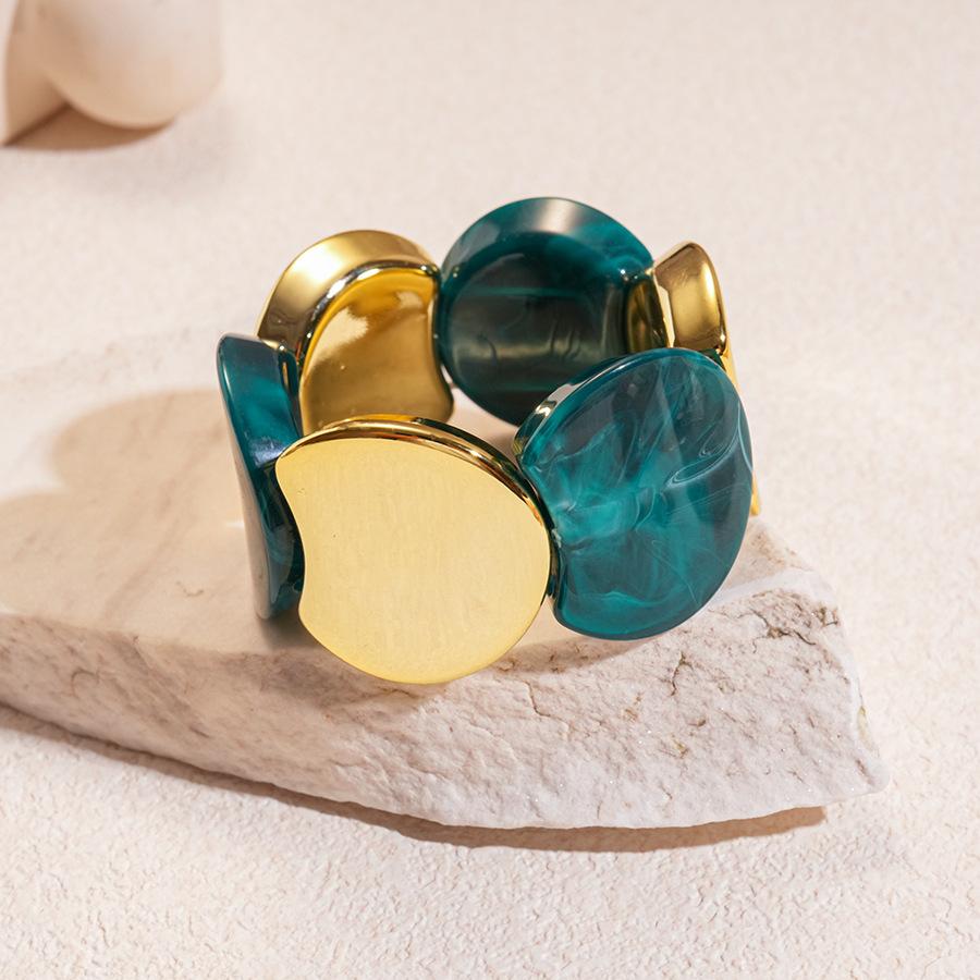 Exaggerated Personality Colored Acrylic Irregular Round Spliced Elastic Bracelets for Women Fashion Temperament Bangle Jewelry