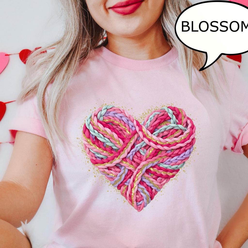 Comfort Colors® Heart Valentine T-Shirt, Watercolor Heart Shirt, Gift For Girlfriend, Faux Yarn Crochet, Not Real Crochet