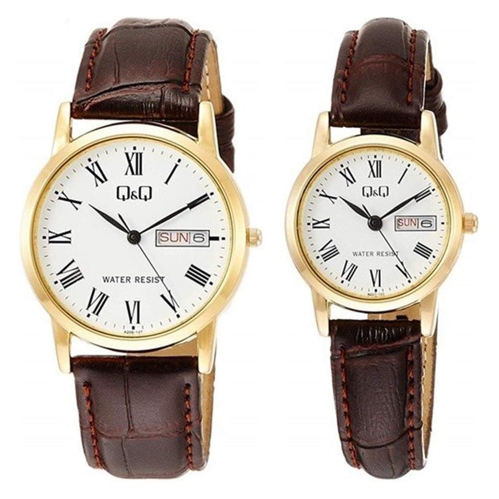 Citizen QQ Pair Watch Brown A206A207-107 Men s and Women s Wristwatch