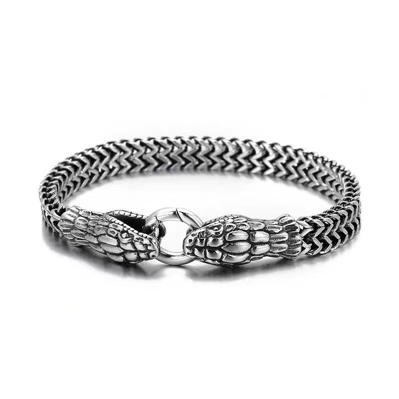 

Titanium Steel Zodiac Snake Bracelet: Distressed Double Snake Head Design, Stainless Steel, Hip-Hop Style, Vintage Men s Accessory. білий