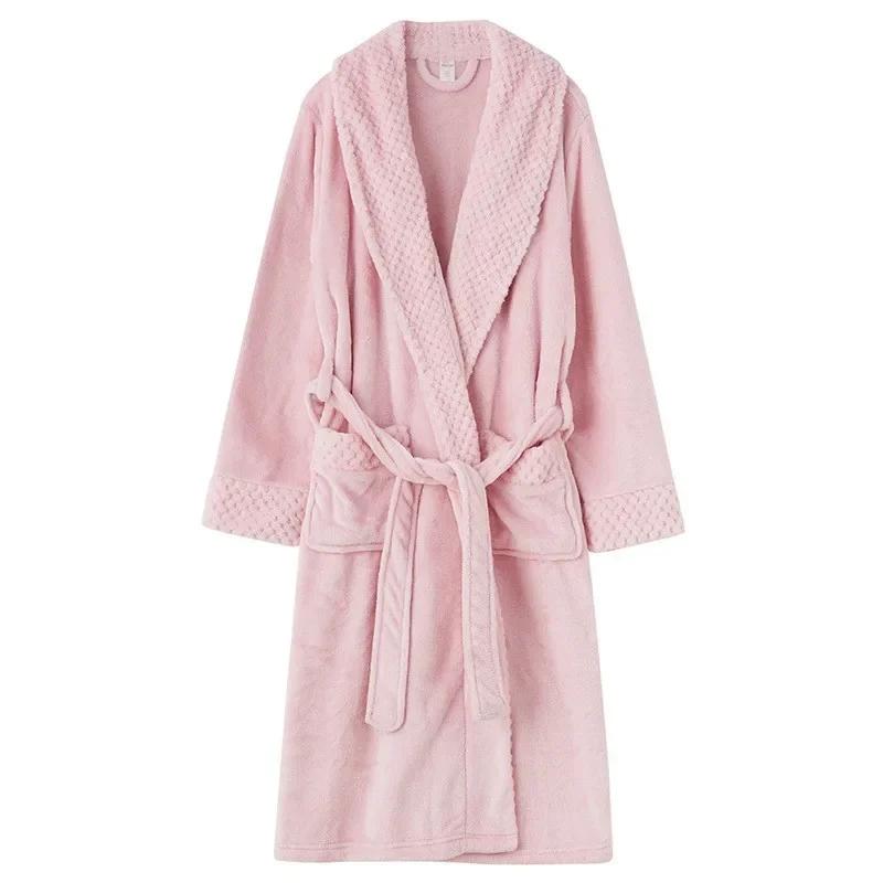 Female Autumn and Winter Warm Long Coral Velvet Thick Couple Bath Bathrobes Men Women Pajamas Shower Robe Bath Towels for Adults