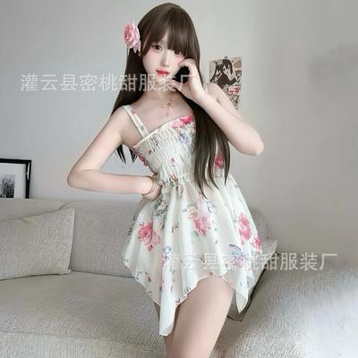 Sexy Lingerie Romantic Small Floral Suspender Skirt Sexy Slim Summer Women's Home Pajamas