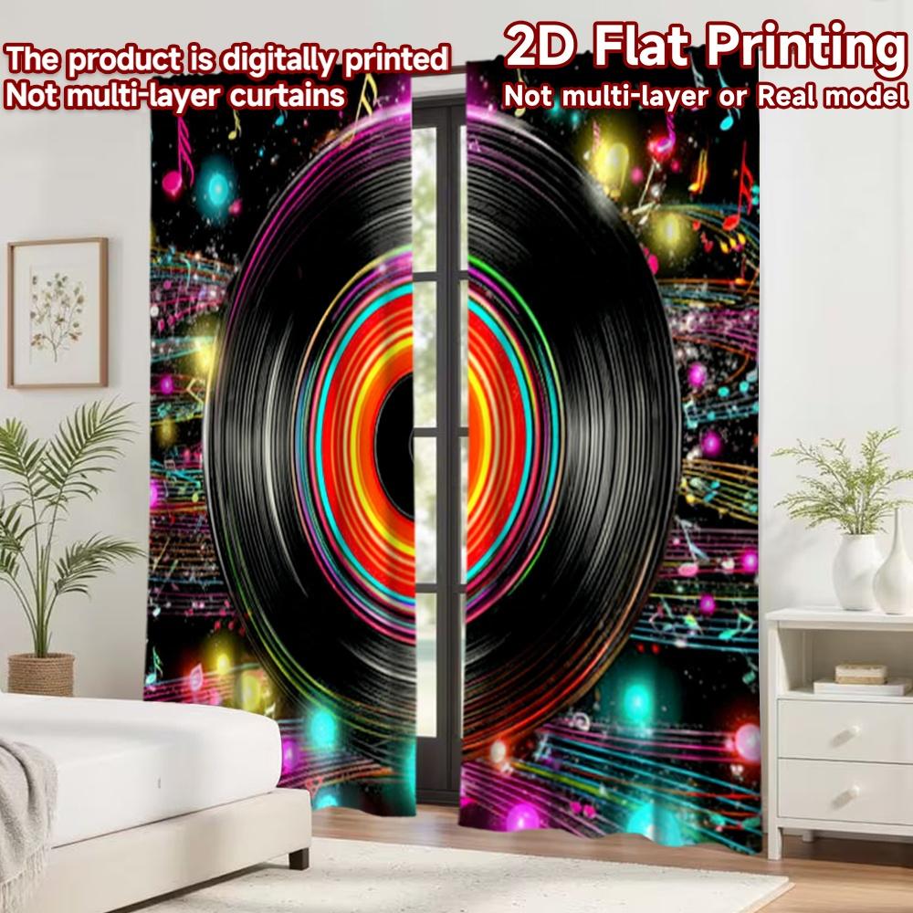 2D flat printing 2pcs Curtain Window Treatment Curtains Colorful Musical Vinyl Design Digital Printed Polyester Drapes Festive