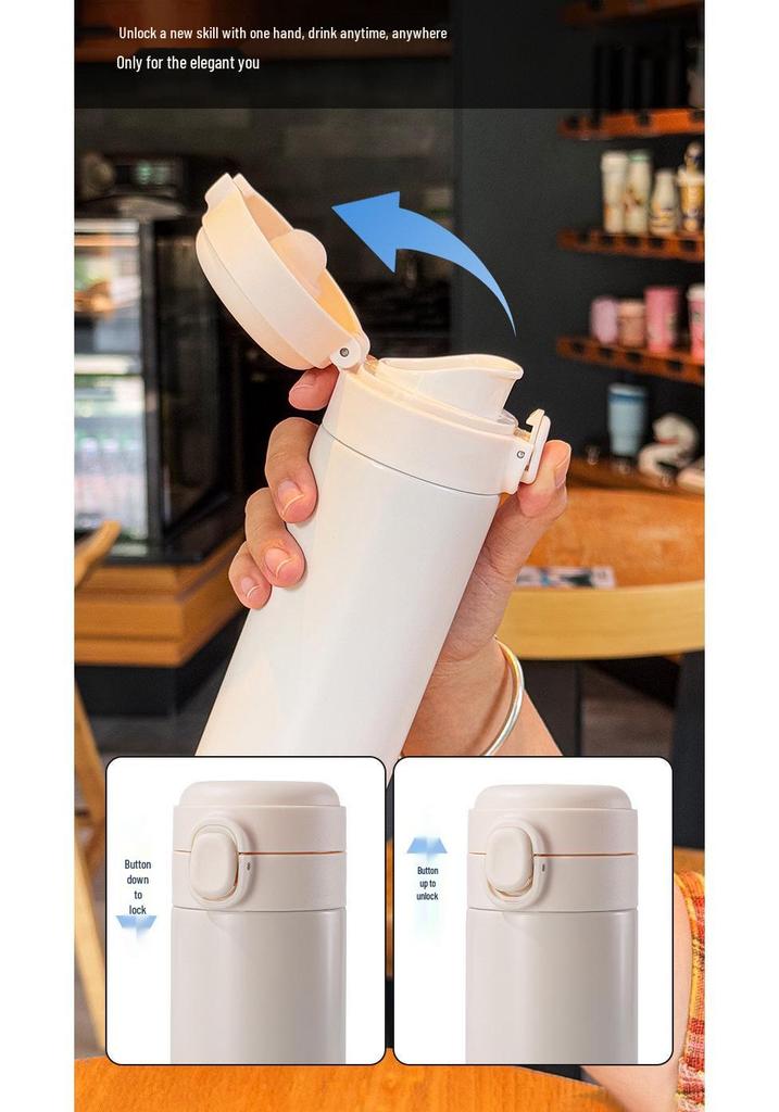 Cute Stainless Steel Vacuum Thermos with Flip-top Lid and Mini Straw - Customizable Student Gift