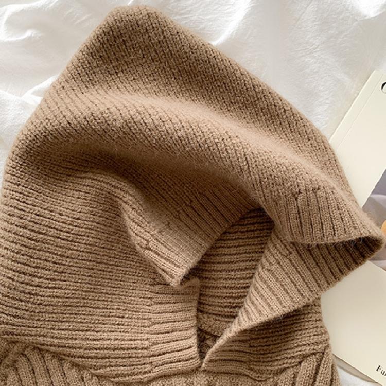 Knit Scarf Cap for Women Solid Color Hooded Shawl Winter Windproof Neckwrap Hat