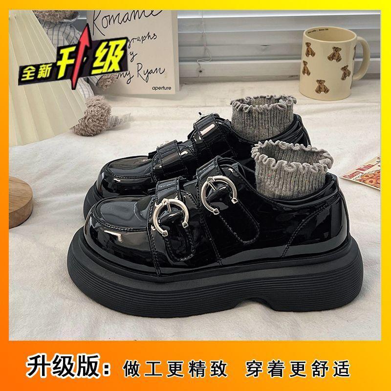 Round head platform small leather shoes women's spring and autumn 2025 new thick heel heightened British style Mary Jane Love single shoes