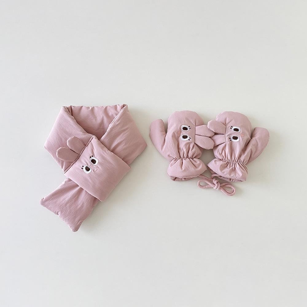 Winter New Children's Scarf Gloves Set Boys and Girls Korean Version Cartoon Warm Scarf Windproof Thickened Gloves