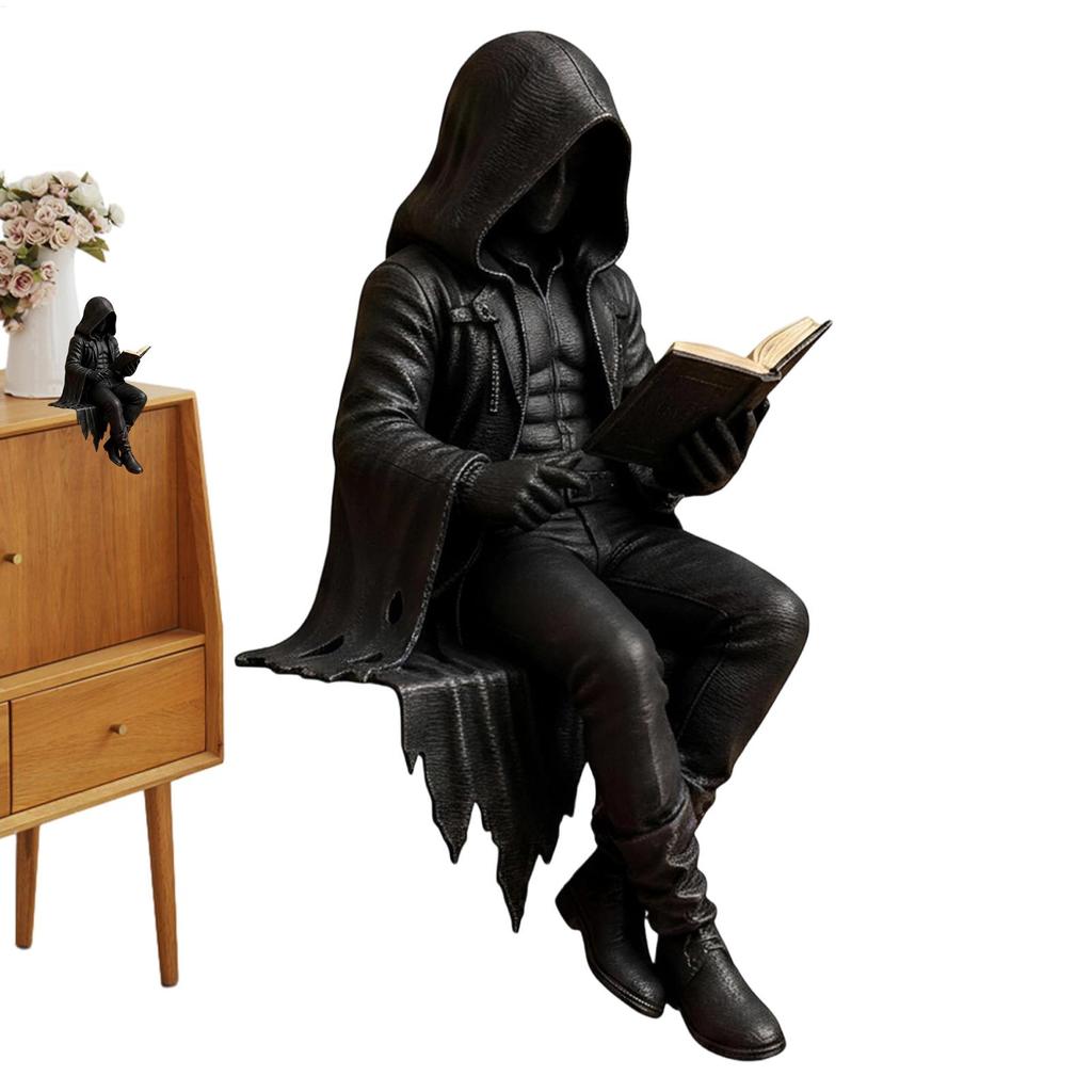7x11/9.6x16cm Gothic Reaper Statue Aesthetic Sitting Skeleton Decor, Spooky Shelf Tabletop Ornament For Home Living Room Bedroom