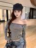 Women's Slim-Fit Striped Backless U-Neck T-Shirt, 2026 Autumn Long-Sleeve Base Layer Design