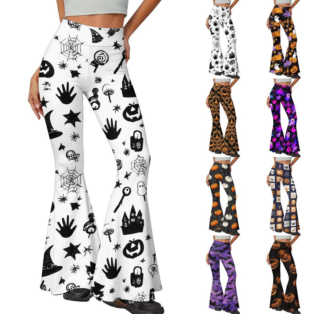 Women's Casual Halloween Print Yoga Pants Flared Leg High Waist Stretch Workout Leggings for Everyday Wear
