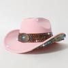 Autumn and winter men's and women's rolled-edge cowboy hat with heavy-duty belt decoration and patches