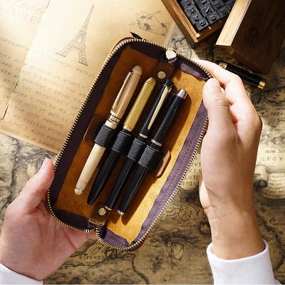Cowhide Fountain Pen Protective Case - Portable Stationery Bag for Men and Women